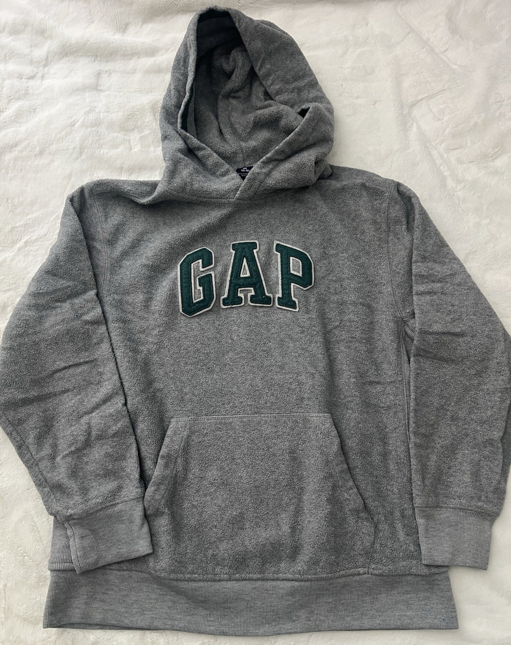 GAP Sherpa Hoodie Youth XXL 14-16 Gray Pullover Fleece Logo Sweatshirt